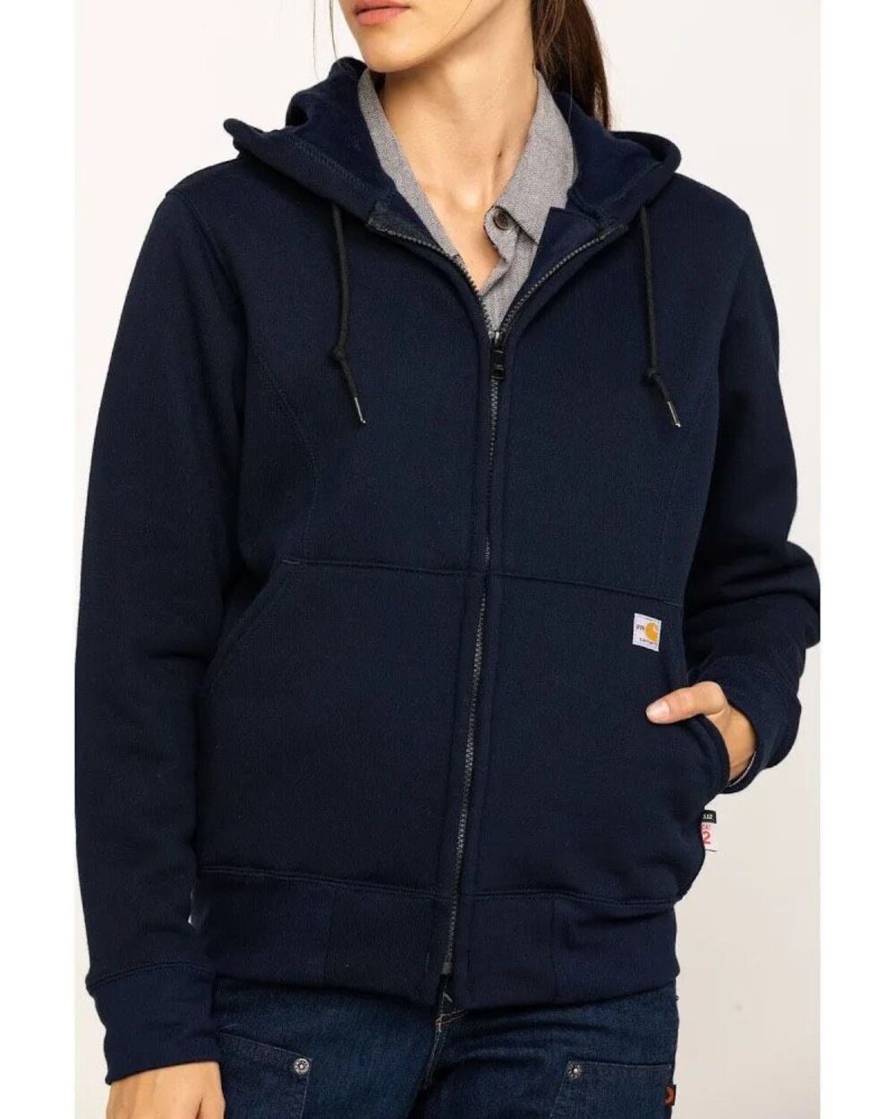 Carhartt Women's FR Rain Defender Full Zip Hooded Sweatshirt navy blue XL NEW